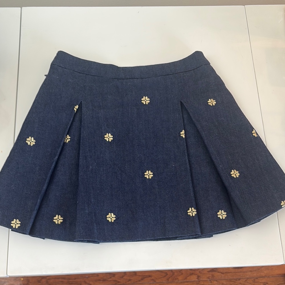 JACADI Girls Blue and Gold Mini A-Line Skirt